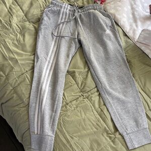 Adidas Light Gray Sweatpants with White Stripes